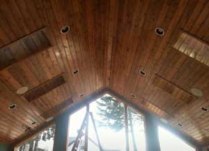 stained pine tongue and groove ceiling
